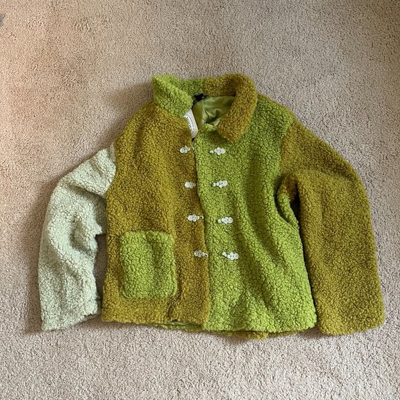 NEW //Cider "On My Turf" Colorblock Teddy Coat\\ Fancy Closures with Slouchy Fit - Picture 3 of 16